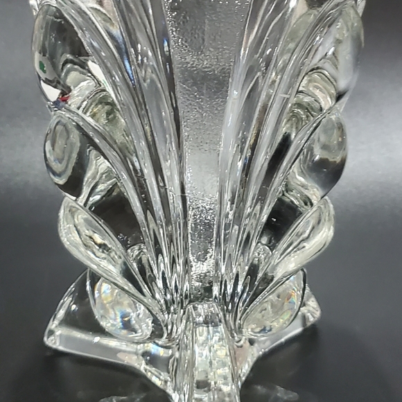 8" Gorgeous Vntg Clear Heavy 2lbs 14oz Stippled & Glossy Glass Tripod Base Vase - Picture 13 of 15